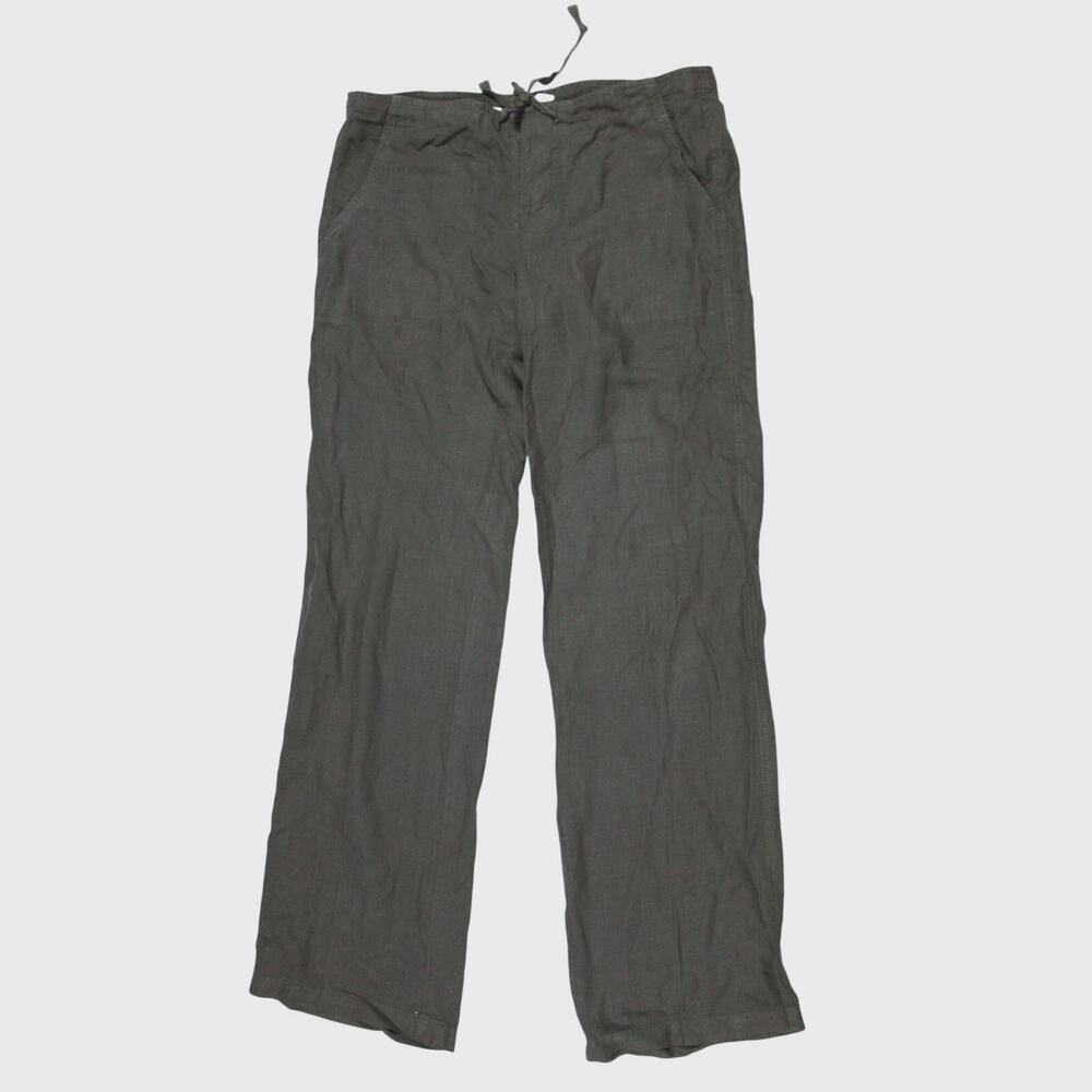 Vince 100% linen pants drawstring button olive brown sz S